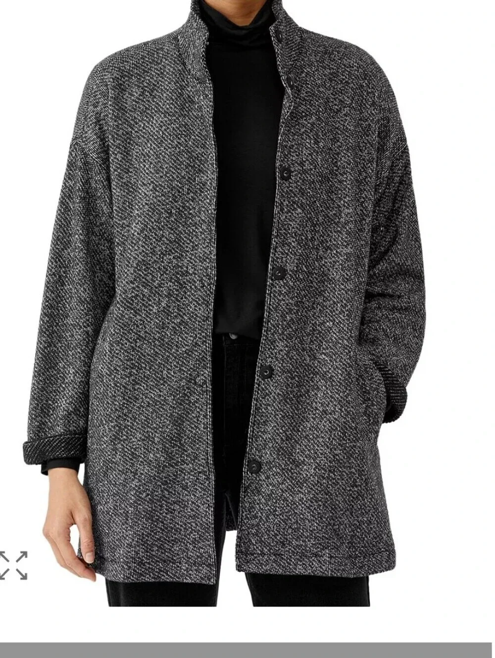 Elleen Fisher Organic Cotton Stand Collar women's jacket size L unlined